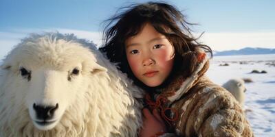 AI generated Mongolian girl with an animal tive Generative AI photo