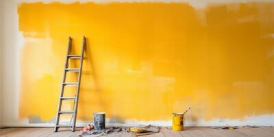 AI generated painting the wall of a house with a ladder with a bucket Generative AI photo