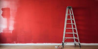 AI generated painting the wall of a house with a ladder with a bucket Generative AI photo