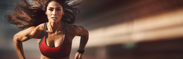 AI generated athletic woman sprinter running Generative AI photo