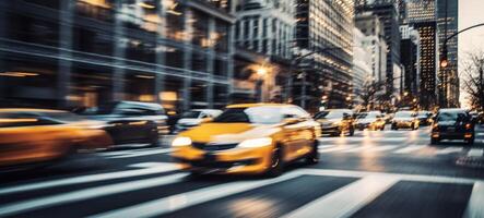 AI generated taxi in motion in a big city motion blur Generative AI photo