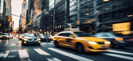 AI generated taxi in motion in a big city motion blur Generative AI photo