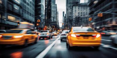 AI generated taxi in motion in a big city motion blur Generative AI photo