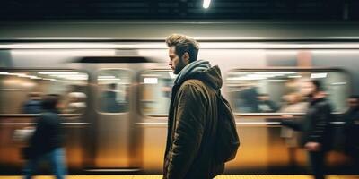 AI generated man in the subway long exposure Generative AI photo