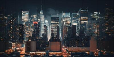 AI generated skyscrapers of the night city Generative AI photo
