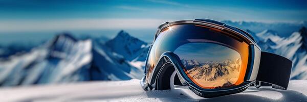 AI generated skier sunglasses with mountains reflection on the lenses Generative AI photo