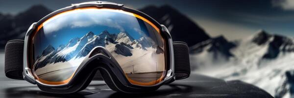 AI generated skier sunglasses with mountains reflection on the lenses Generative AI photo