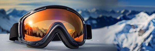 AI generated skier sunglasses with mountains reflection on the lenses Generative AI photo