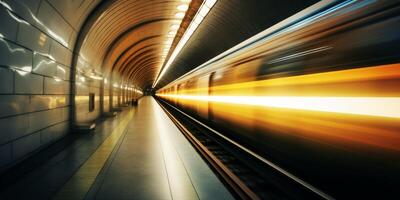 AI generated empty subway passing train motion blur Generative AI photo