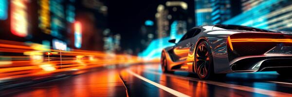 AI generated sports car driving at high speed through the city motion blur Generative AI photo