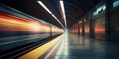 AI generated empty subway passing train motion blur Generative AI photo