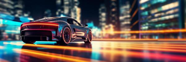 AI generated sports car driving at high speed through the city motion blur Generative AI photo