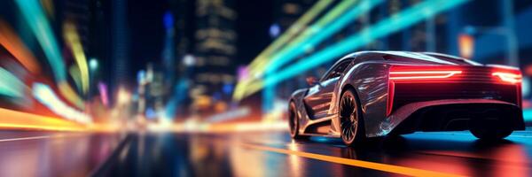 AI generated sports car driving at high speed through the city motion blur Generative AI photo
