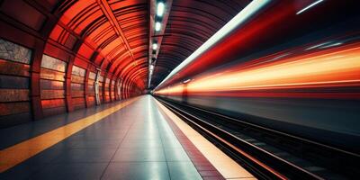 AI generated empty subway passing train motion blur Generative AI photo