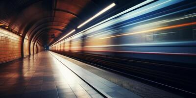 AI generated empty subway passing train motion blur Generative AI photo