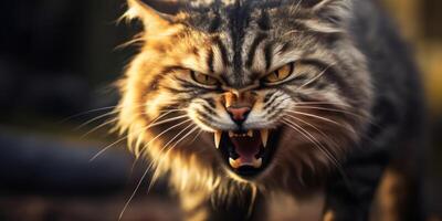 AI generated angry aggressive cat close-up Generative AI photo