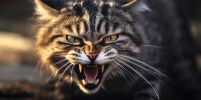 AI generated angry aggressive cat close-up Generative AI photo