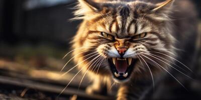 AI generated angry aggressive cat close-up Generative AI photo