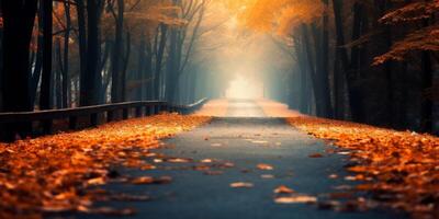 ai generado otoño la carretera amarillo hojas generativo ai foto