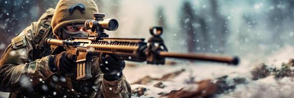 AI generated Military sniper in position Generative AI photo