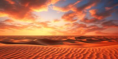 AI generated sahara desert with sunset background Generative AI photo