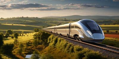 AI generated high speed train high speed Generative AI photo