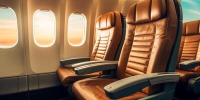 AI generated luxury business class aircraft cabin Generative AI photo