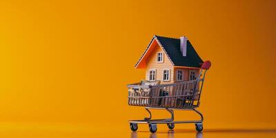 AI generated house in shopping cart Generative AI photo