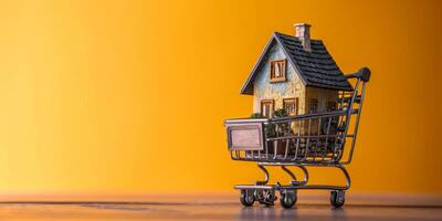 AI generated house in shopping cart Generative AI photo