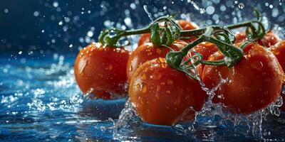 AI generated fresh tomatoes splashing water Generative AI photo