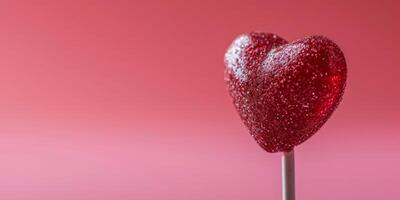 AI generated heart shaped lollipop on a pink background Valentine's Day Generative AI photo