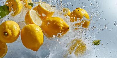 AI generated sliced lemons splashing water Generative AI photo