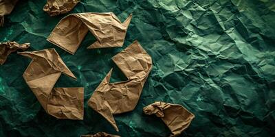 AI generated recycling symbol on green background Generative AI photo