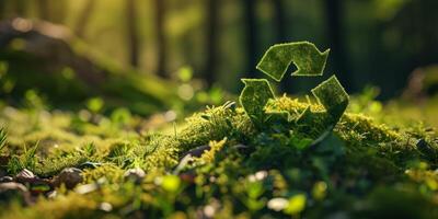 AI generated recycling symbol on green background Generative AI photo