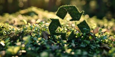 AI generated recycling symbol on green background Generative AI photo