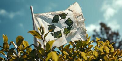 AI generated Recycling symbol on a white flag Generative AI photo