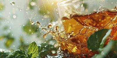 AI generated herbal tea splashes Generative AI photo