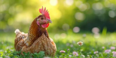 AI generated chicken on green grass Generative AI photo