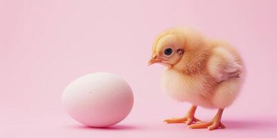 AI generated chicken and egg on a pink background Generative AI photo