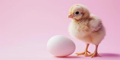 AI generated chicken and egg on a pink background Generative AI photo