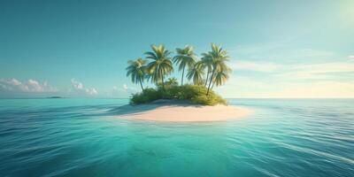 AI generated island with palm trees and white sand in the middle of the ocean Generative AI photo