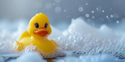 AI generated yellow duck in a foam bath Generative AI photo