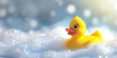 AI generated yellow duck in a foam bath Generative AI photo