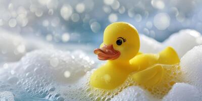 AI generated yellow duck in a foam bath Generative AI photo