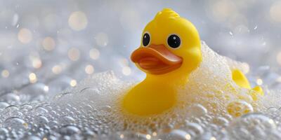 AI generated yellow duck in a foam bath Generative AI photo
