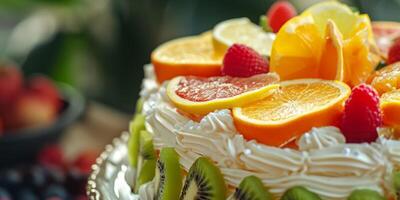 AI generated cake with citrus fruits close-up Generative AI photo