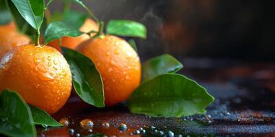 AI generated fresh tangerines close-up Generative AI photo
