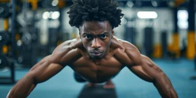 AI generated man doing push-ups in the gym Generative AI photo