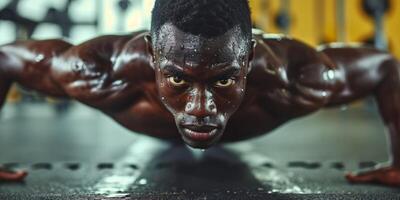 AI generated man doing push-ups in the gym Generative AI photo