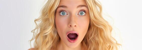 AI generated surprised girl face close-up Generative AI photo
